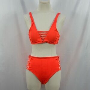 Vibrant Orange High-Waisted Bikini with Pull on Top Size  Small